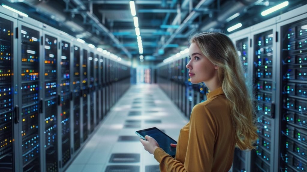 IT Technician Holding Tablet In Data Center With Servers Blue Lights Focused Look 1024x574 1