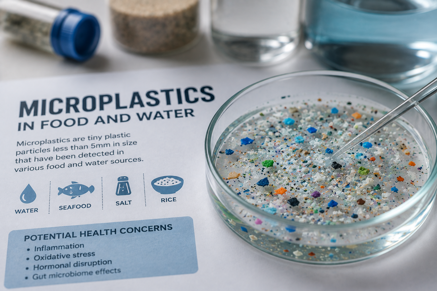 Microplastics in food and water shown in a laboratory sample