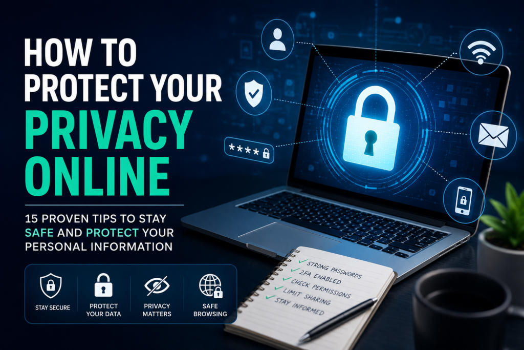 How to protect your privacy online by securing personal data with passwords, privacy settings, and safe internet browsing