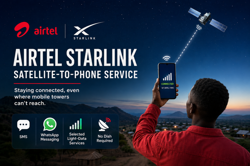 Airtel Starlink Satellite-to-Phone Service: How It Works and What It Means for Africa 1 Airtel Starlinks satellite-to-phone service connecting a smartphone to a Starlink satellite