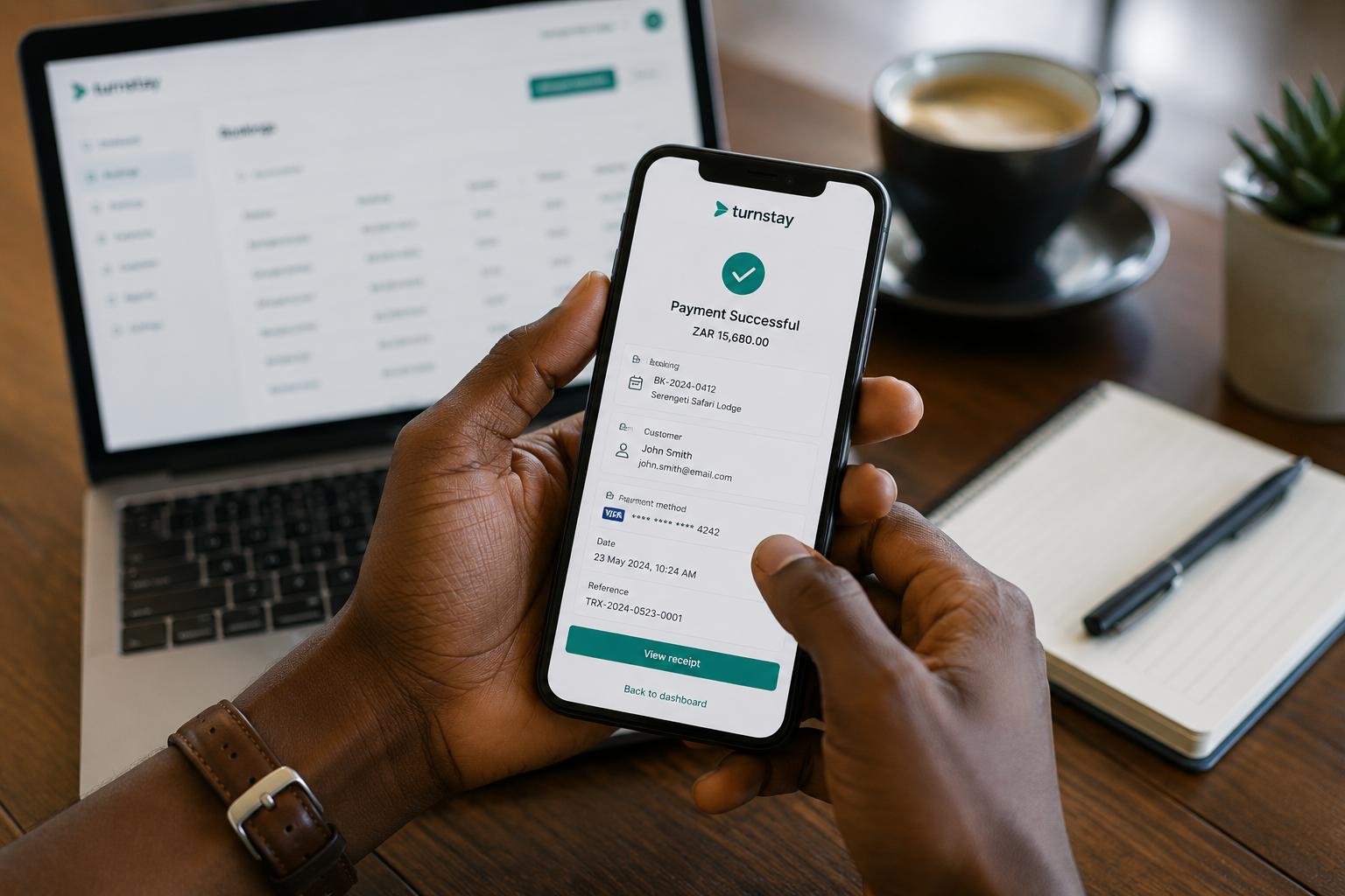 TurnStay digital payment confirmation for an African travel booking