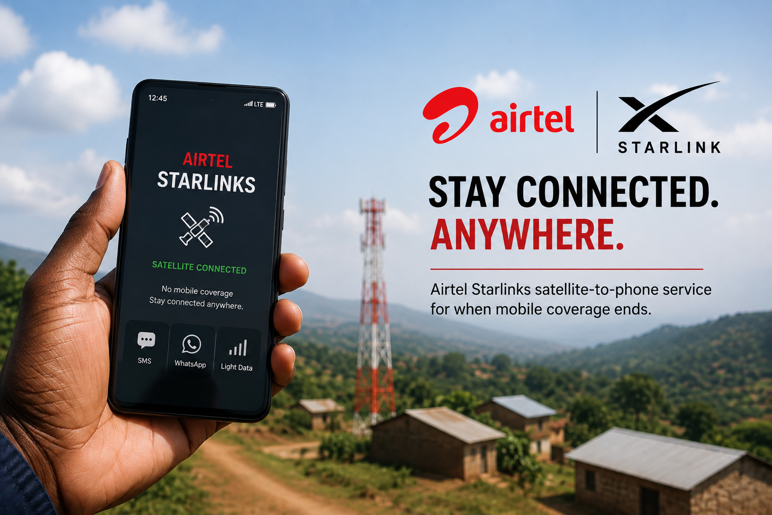 Airtel Starlink satellite-to-phone connectivity connecting mobile users across Africa