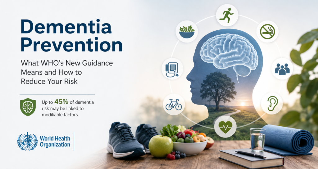 Dementia prevention strategies including exercise, healthy diet, social engagement, hearing care and blood pressure management